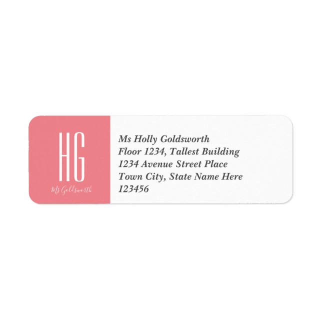 Etiqueta Personalizado Rosa Coral Monogramado (Frente)