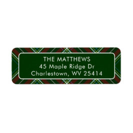 Etiqueta Personalize Modern Plaid Christmas Return Address