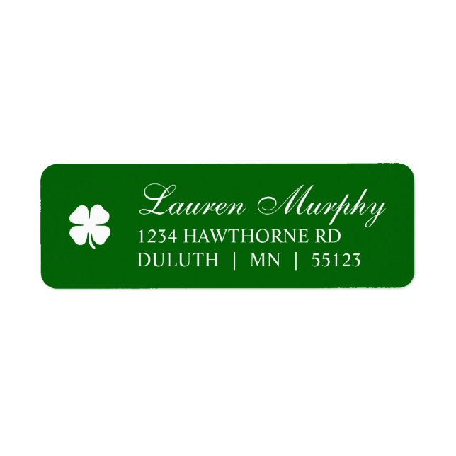 Etiqueta Personalized Green Four Leaf Clover Irish  (Frente)