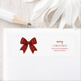 Etiqueta Personalized Merry Christmas | Red Plaid Bow