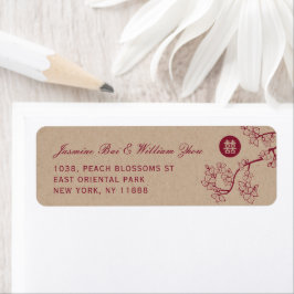 Etiqueta Pêssego Carmesim/Flores de Ameixa Kraft Casamento