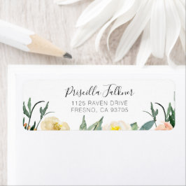 Etiqueta Pêssego Elegante e Flores de Aquarelas de Creme