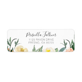 Etiqueta Pêssego Elegante e Flores de Aquarelas de Creme