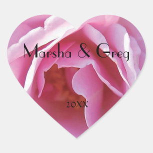 Etiqueta pessoal do casamento do coração do rosa