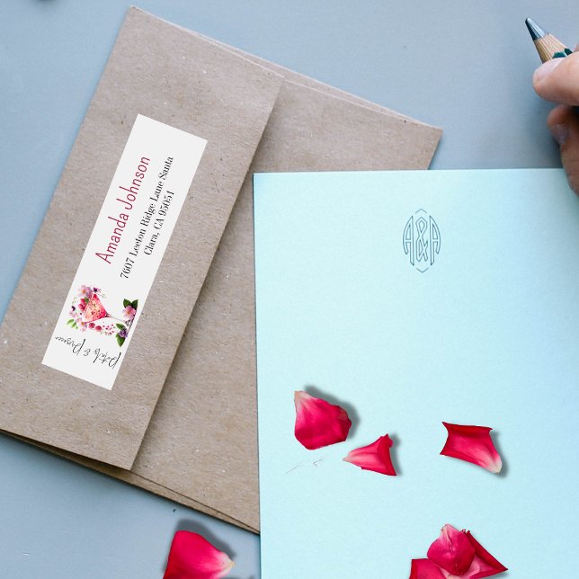 Etiqueta Pétalas & Prosecco Rosa Floral Chá de Noiva  (Criador carregado)