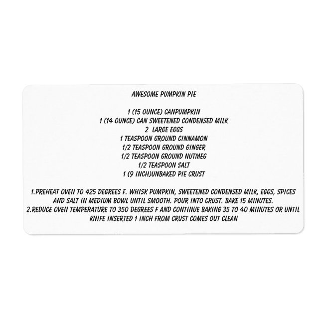 Etiqueta Pie REcipe de abóbora incrível (Frente)