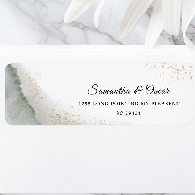 Etiqueta Pinceladas de Aquarela Verde Abstrata & Dourado (Criador carregado)