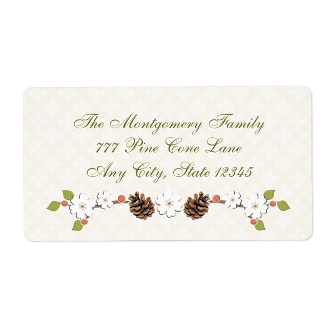 Etiqueta Pine Cone, Flor Laurel e Berries (Frente)