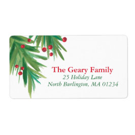 Etiqueta Pine e Berries Watercolor | Endereço de Natal 2016