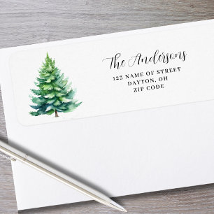 Etiqueta Pine Natal Árvore Watercolor Endereço de Devolução