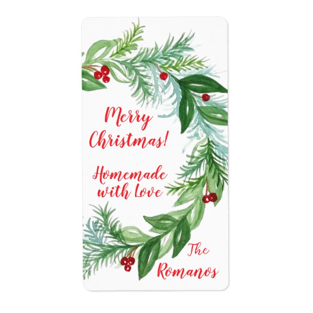 Etiqueta Pine Red Berry Christmas Greens HOMEMADE WITH LOVE (Frente)