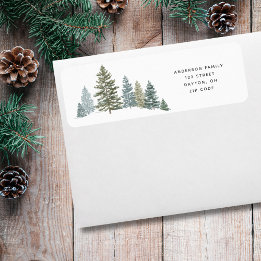 Etiqueta Pine Tree Rustic Christmas Return Address