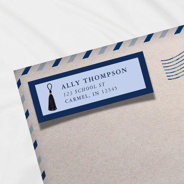 Etiqueta Pingente de Borla de Diploma Azul Moderno  (Modern Blue Graduation Cap Tassel Label)