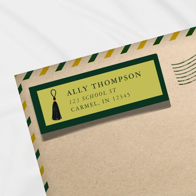 Etiqueta Pingente de Borla de Diploma Verde Moderno  (Modern Green Graduation Cap Tassel Label)