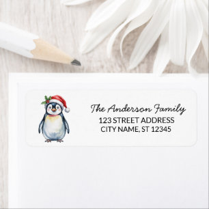 Etiqueta Pinguim bonitinho em Santa Hat Endereço de volta d