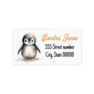 Etiqueta Pinguim bonito com rótulos de endereço