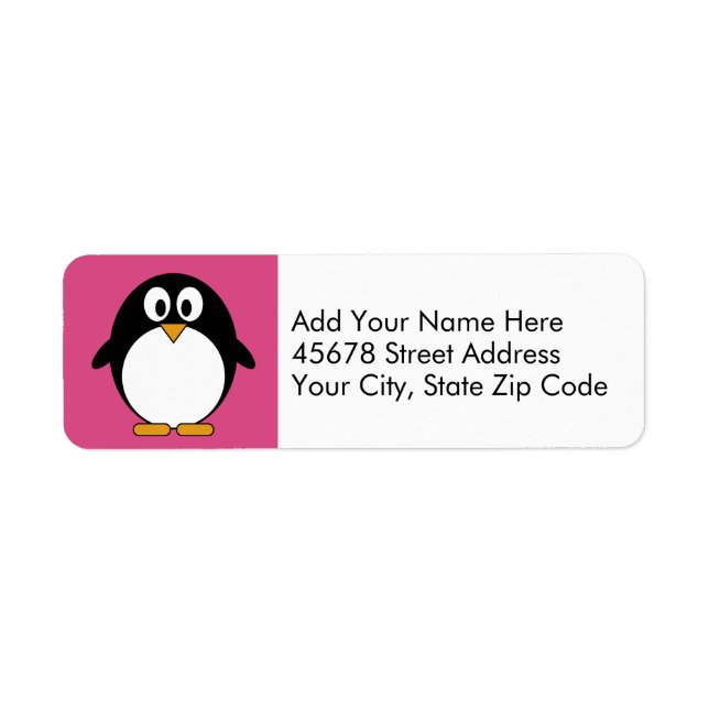 Etiqueta pinguim de desenho animado, rosa e preto (Frente)