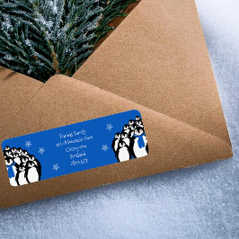 Etiqueta Pinguim de Natal Endereço de Retorno Azul
