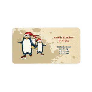 Etiqueta Pinguins de patinagem do Natal