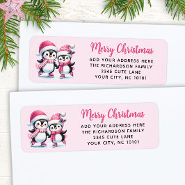 Etiqueta Pinguins de Pé-de-Gelo Feliz de Natal