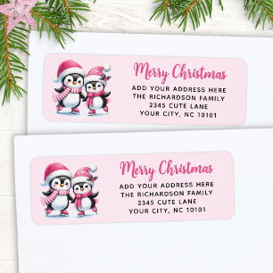 Etiqueta Pinguins de Pé-de-Gelo Feliz de Natal