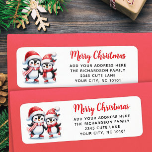 Etiqueta Pinguins de Pele de Gelo Bonito no Natal Vermelho