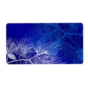 Etiqueta Pinheiro de inverno azul e branco