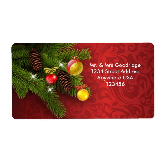 Etiqueta Pinheiro de Natal, cones e bolhas (Frente)