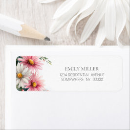 Etiqueta Pink and White Daisies Return Address Label