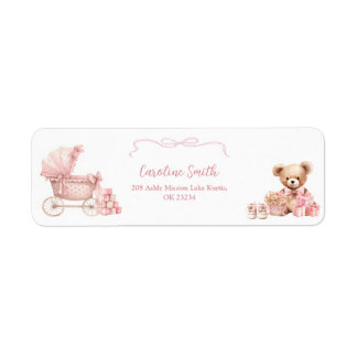 Etiqueta Pink Coquette Carriage Baby Shower Address Label
