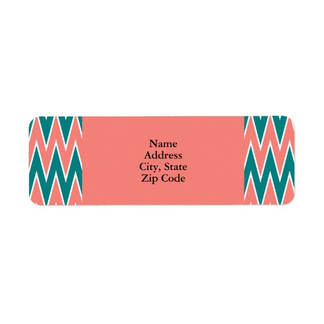 Etiqueta Pink Coral e Padrão Zigzag Teal (Frente)