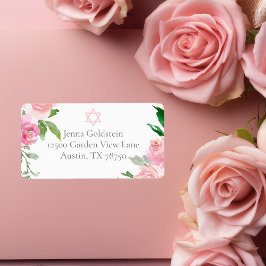 Etiqueta Pink Floral Bat Mitzvah Jewish Return Address