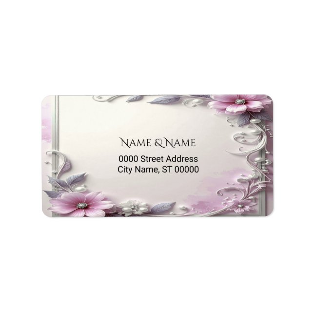Etiqueta Pink Floral Frame Address Label (Frente)