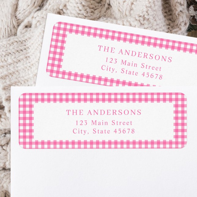 Etiqueta Pink Gingham Return Address (Criador carregado)
