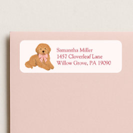 Etiqueta Pink Golden Doodle Puppy Return Address Label