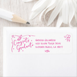Etiqueta Pink Hand Drawn Doodle Graduation White Address