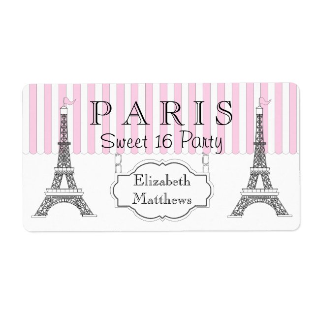 Etiqueta Pink Paris Eiffel Tower Sweet 16 Name (Frente)
