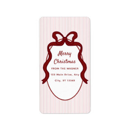 Etiqueta Pink Red Stripes & Bow Frame Christmas 
