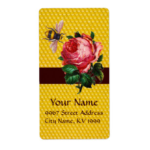 ETIQUETA PINK ROSE AND HONEY BEE ,BEEKEEPER