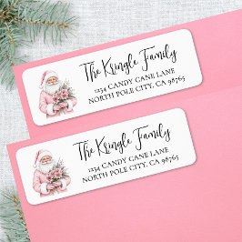 Etiqueta Pink Santa Christmas Return Address