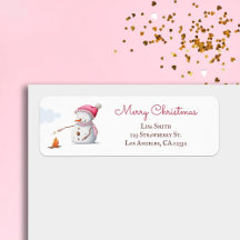 Pink Snowman Marshmallows Endereço de Regresso de 