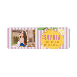Etiqueta Pink Stripes Lemons Yellow Bow Grad Labels Floral