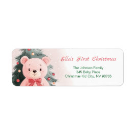 Etiqueta Pink Teddy Bear First Christmas Return Endereço
