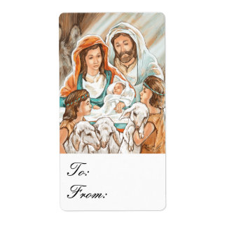 Etiqueta Pintura da Natividade com Marcadores de Presente p