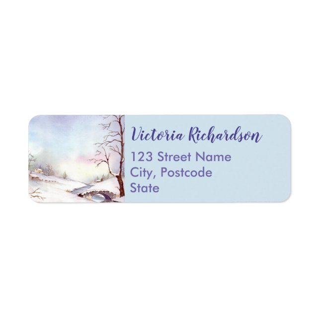 Etiqueta Pintura de Paisagem de Aquarela da Ponte Snowy (Frente)