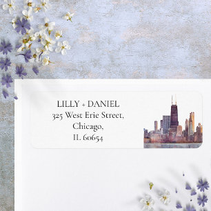 Etiqueta Pintura em Aquarela do Horizonte de Chicago Endere