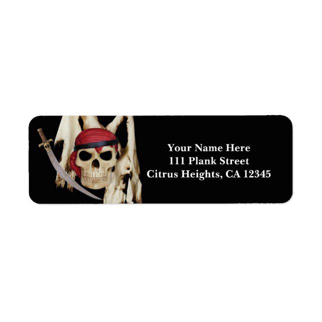 Etiqueta Pirata do Crânio e Espada Negra (Frente)