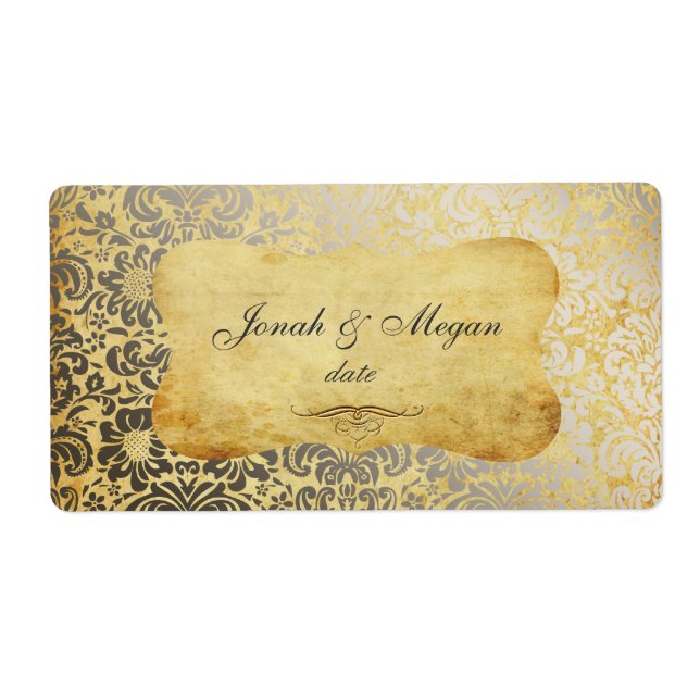 Etiqueta PixDezines Felina, Faux Silver Fidora Damask (Frente)