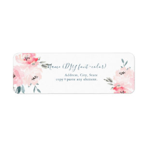 Etiqueta PixDezines Floral Watercolor, Pêonias Rosa Pálid