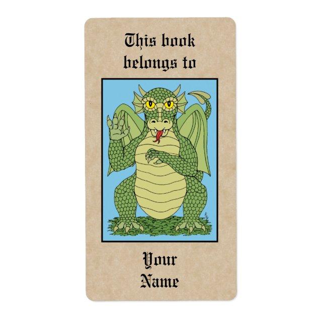 Etiqueta Placa do Dragão Verde Bonito (Frente)